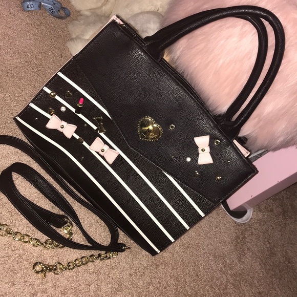 Betsey Johnson b & w striped embellished Tote Bag - Picture 1 of 8
